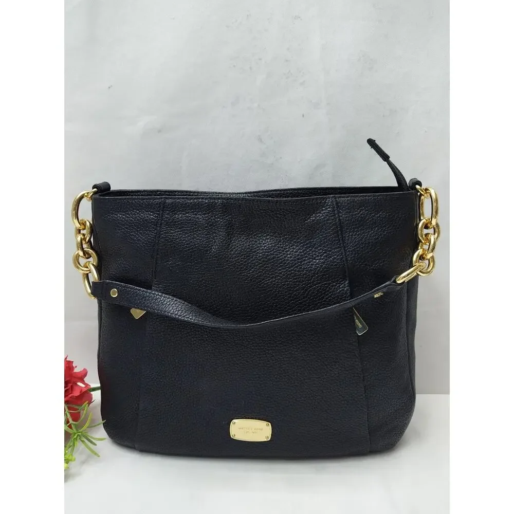 Michael Kors Black Pebbled Leather Zipper Pockets Chain Strap Hobo Shoulder Bag - Picture 3 of 16